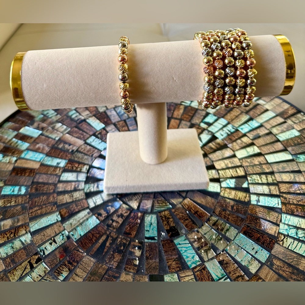 Elegant Gold-plated Beaded Bracelet with Diamond cut. Price is for one piece.